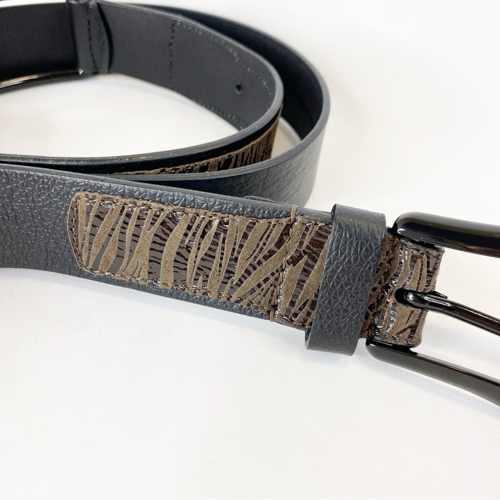 Chico's Women's Belt Medium Black Brown Leather Leopard Print Metal Accents - Picture 3 of 13